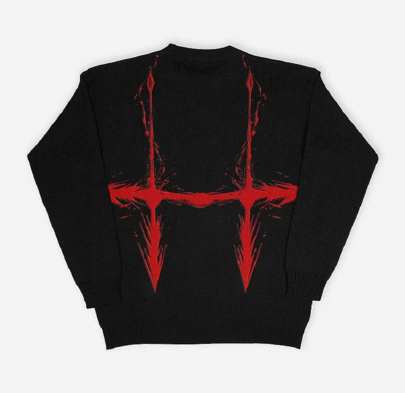 2023 New Hip-hop Street Gothic Wool Retro Pullover Sweater  Knitted Sweater Men's Women's Y2K Harajuku Punk Style Spring Sweater